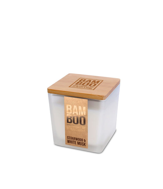 Bamboo Cedarwood & White Musk Small Soy Candle  - 20 Hours Burn - Crackling Wick