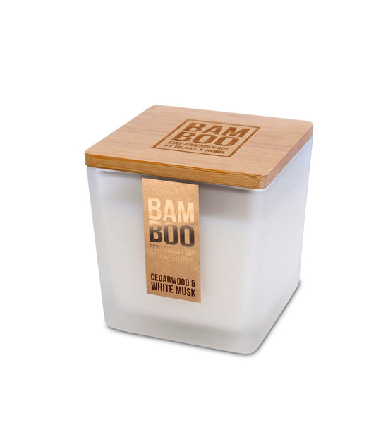 Bamboo Cedarwood & White Musk Large Soy Candle  - 40 Hours Burn - Crackling Wick