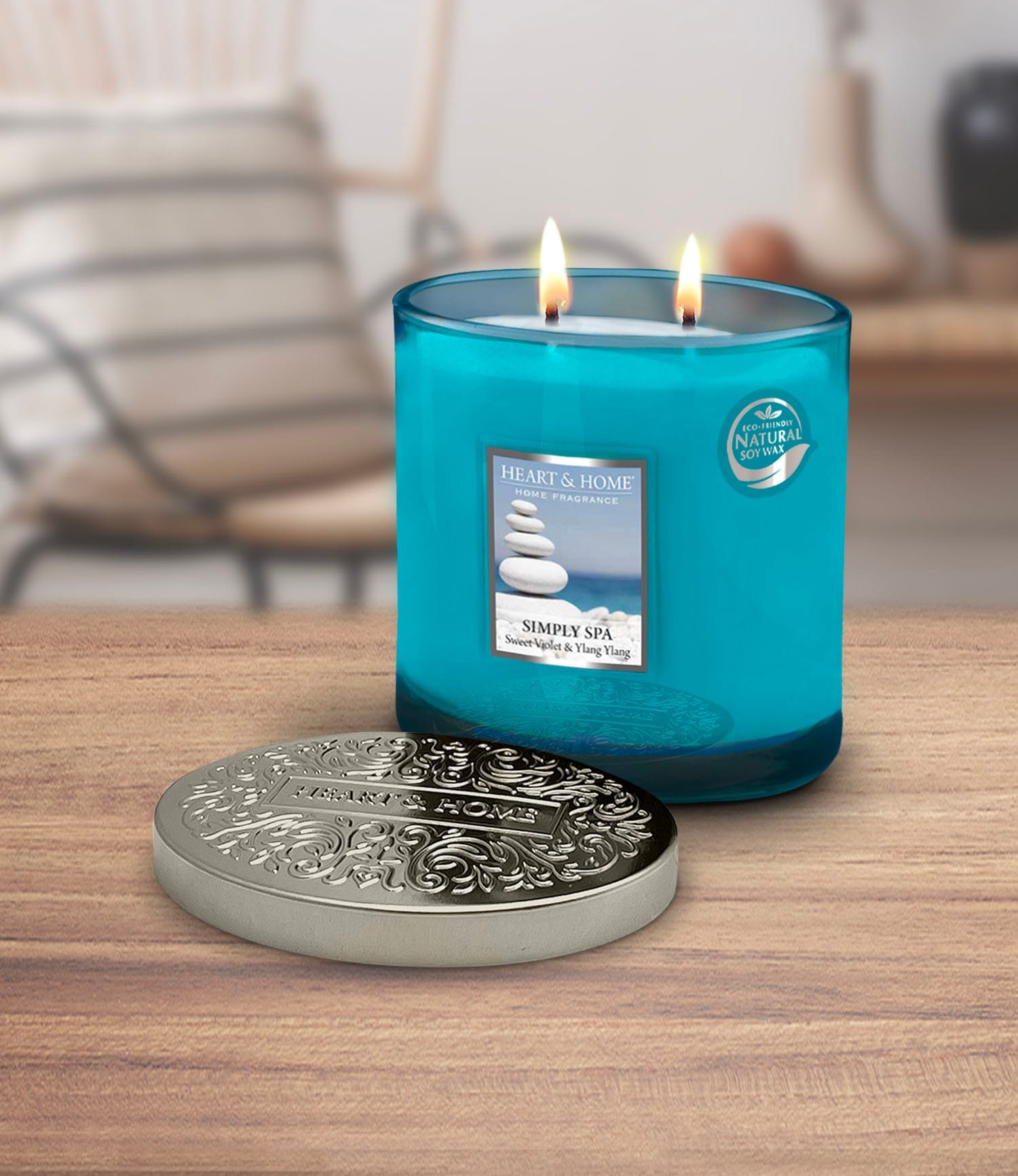 Heart & Home Simply Spa  Twin Wick Ellipse Soy Candle - 40 Hours Burn