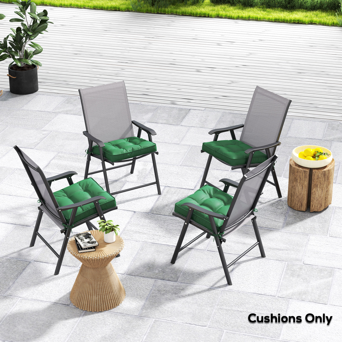 Outsunny 42 x 42cm Replacement Garden Seat Cushion Pad with Ties, Green