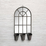 78CM RUSTY WALL MIRROR WITH TRIPLE PLANTER