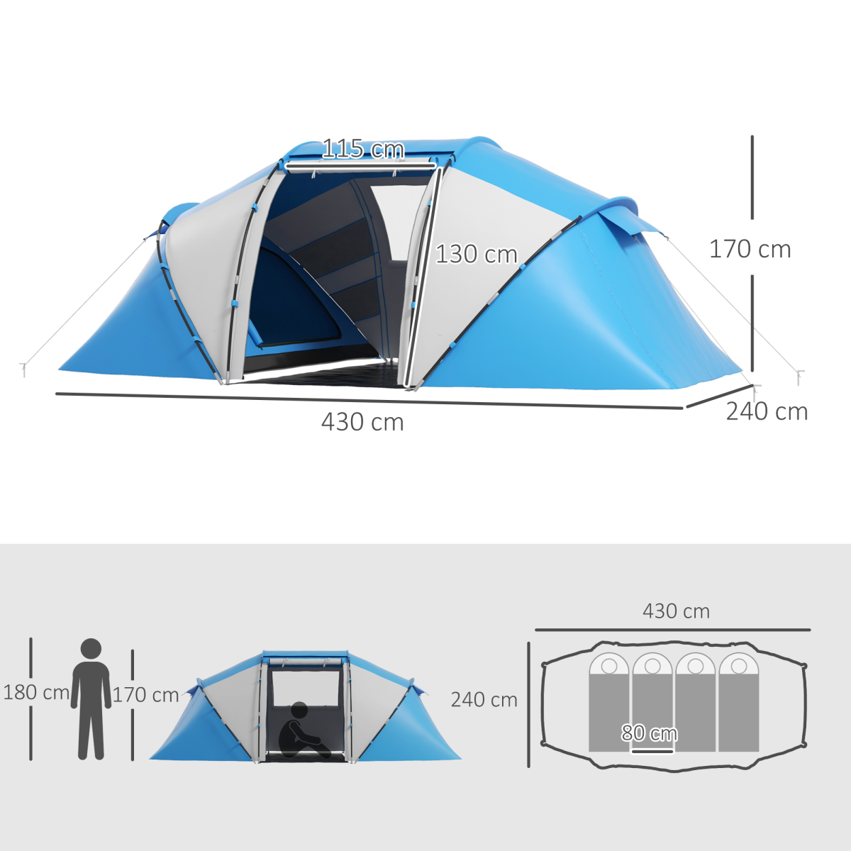 4-6 Persons Camping Tent Dome Family Travel Group Hiking Room Fishing Outsunny
