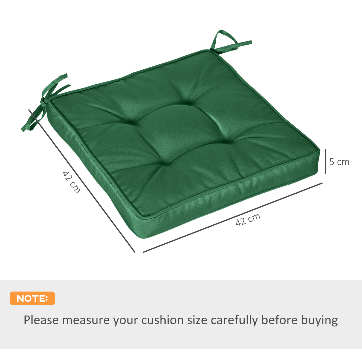 Outsunny 42 x 42cm Replacement Garden Seat Cushion Pad with Ties, Green