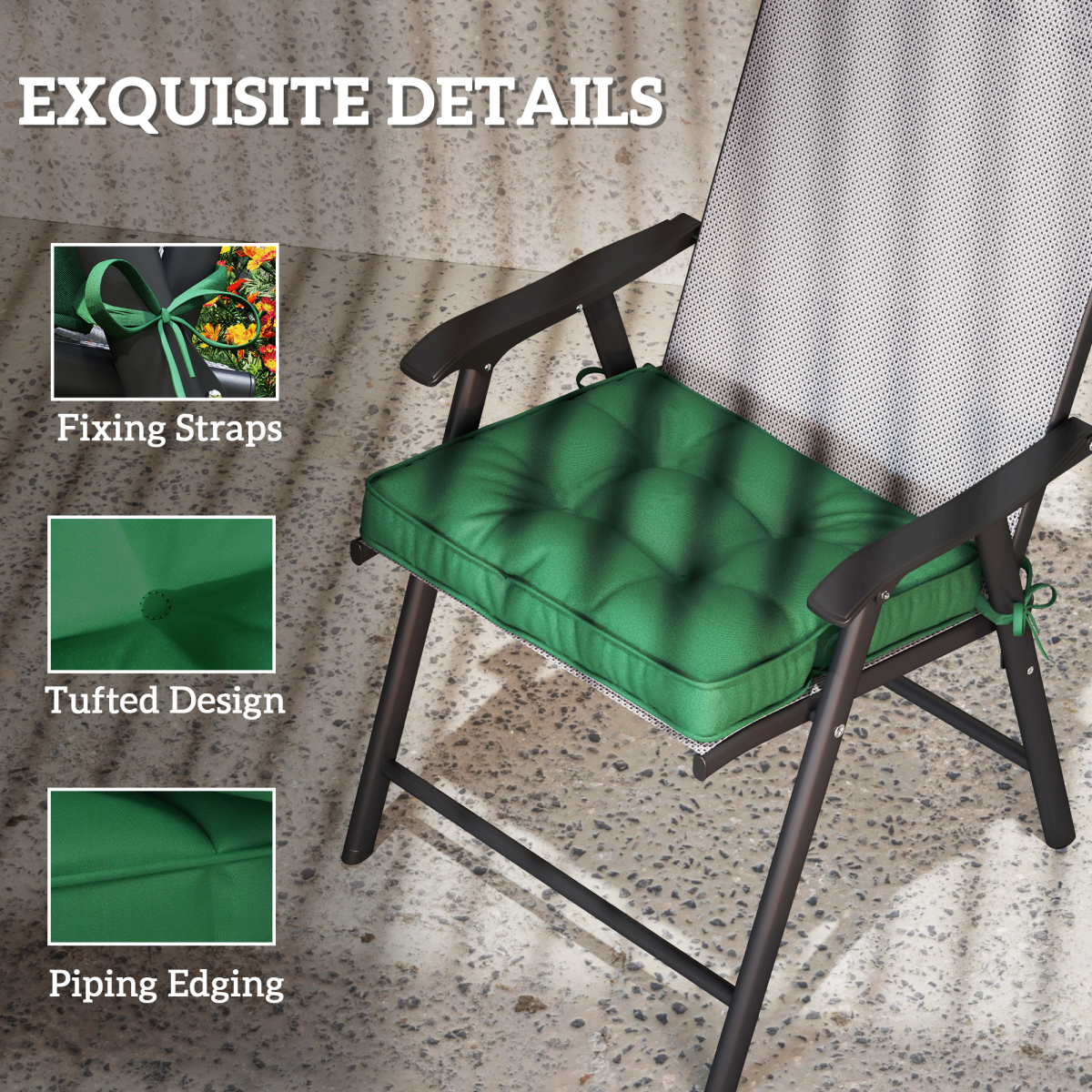 Outsunny 42 x 42cm Replacement Garden Seat Cushion Pad with Ties, Green