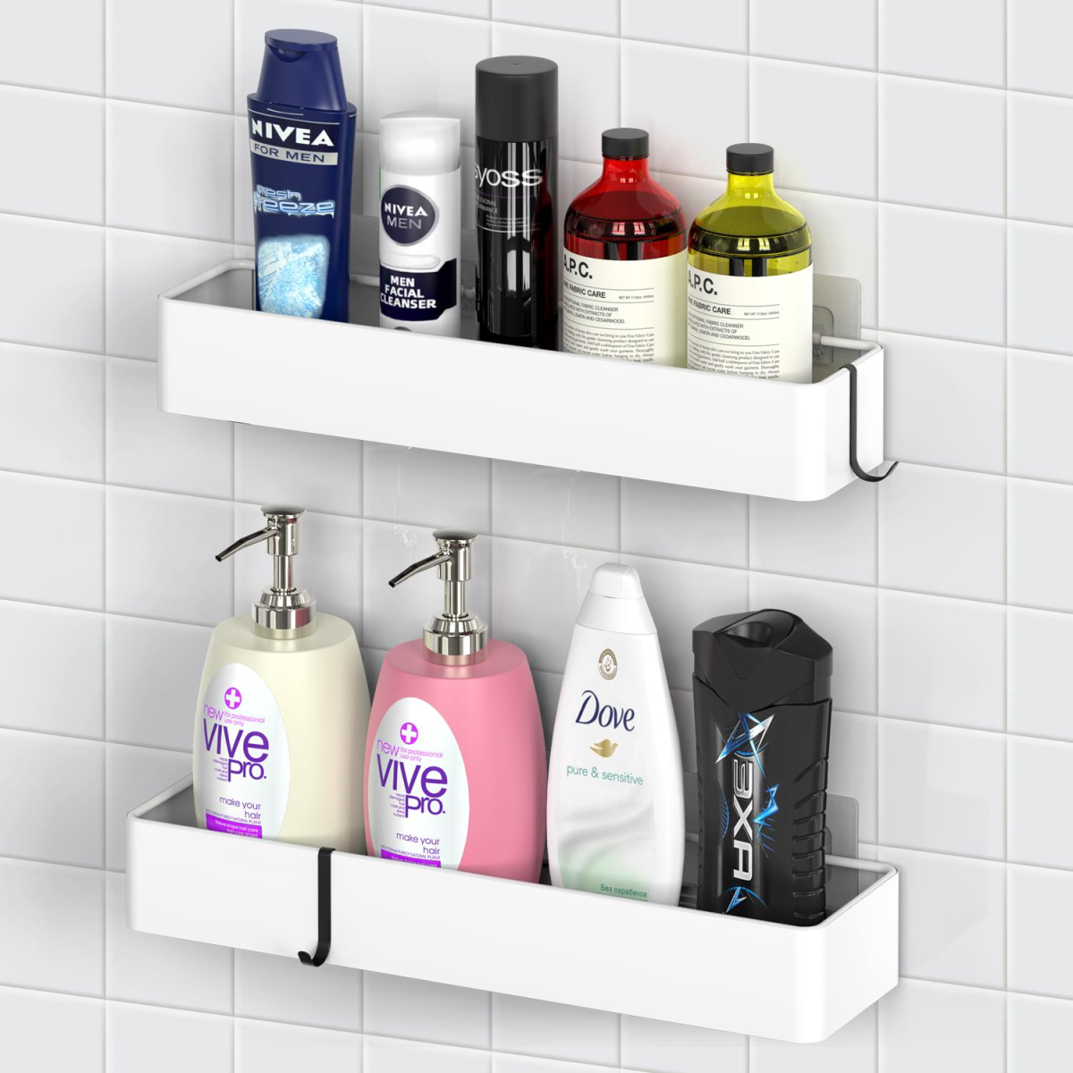 VINSANI 2pc WHITE SHOWER CADDY 1010504