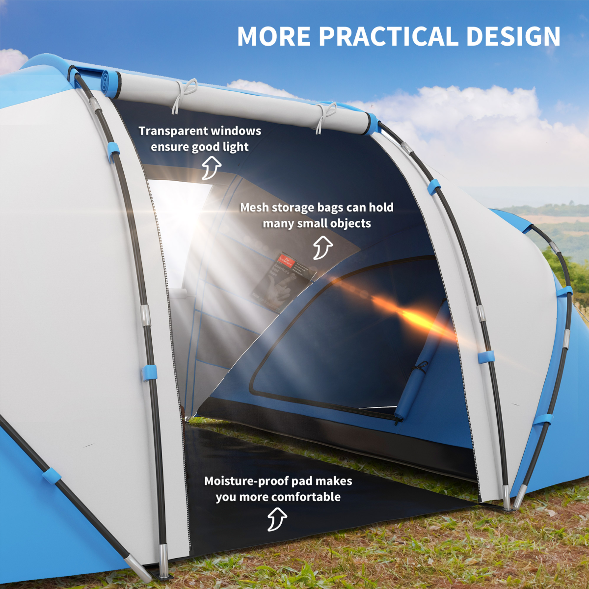 4-6 Persons Camping Tent Dome Family Travel Group Hiking Room Fishing Outsunny