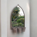 73CM RUSTY WALL MIRROR WITH TRIPLE PLANTER