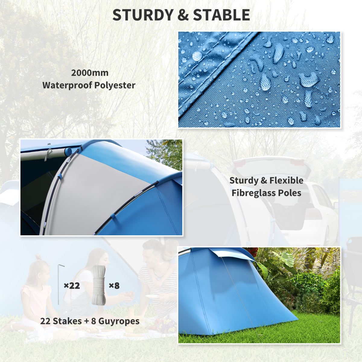 4-6 Persons Camping Tent Dome Family Travel Group Hiking Room Fishing Outsunny