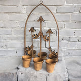 75cm RUSTY WALL MIRROR WITH TRIPLE PLANTER