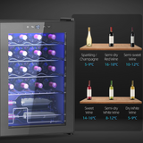 Freestanding Wine Cooler Fridge with Glass Door, 20 Bottle, LED Light