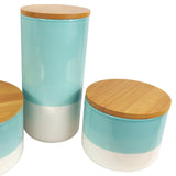 Set of Three Canisters Aqua Green Ceramic Storage Jars with Lids