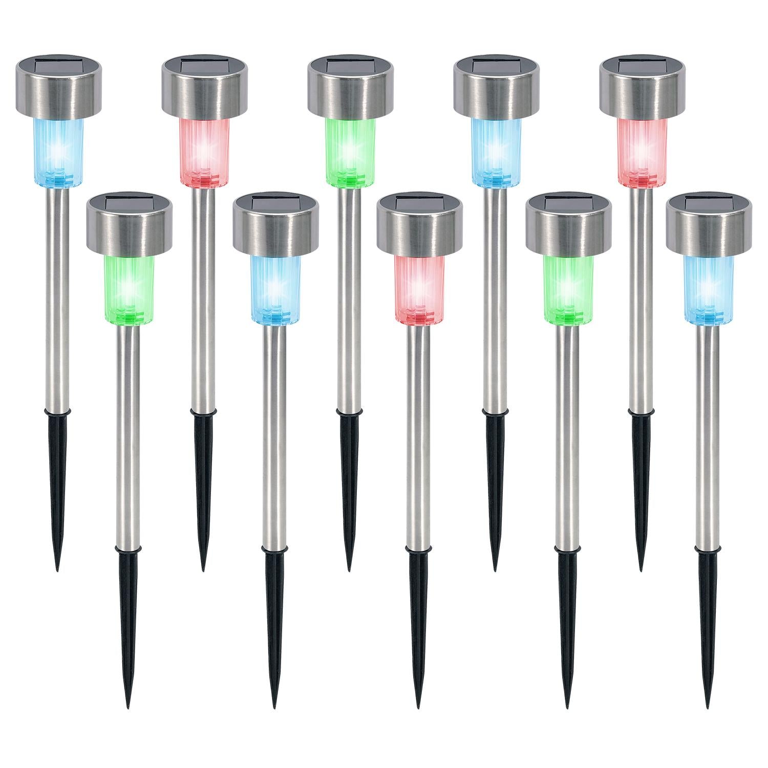 Vinsani 10 X Colour Change Stainless Steel Solar Powered Stick Post LED Lights Rechargeable Outdoor Garden Border Patio Path Driveway Entrance Marking Water Resistant Lamps