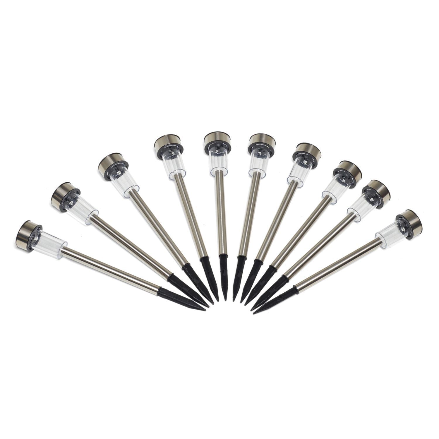 Vinsani 10 X Colour Change Stainless Steel Solar Powered Stick Post LED Lights Rechargeable Outdoor Garden Border Patio Path Driveway Entrance Marking Water Resistant Lamps