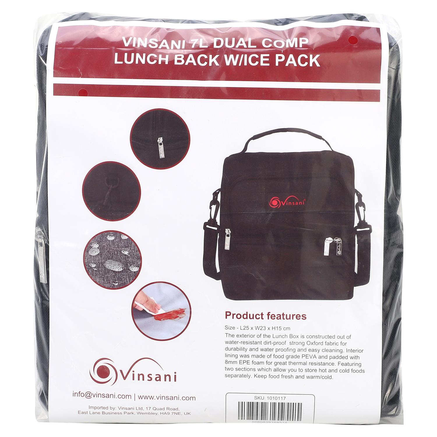VINSANI 7L DUAL COMP LUNCH BACK W/ICE PACK 1010117
