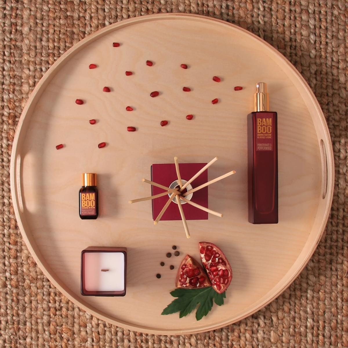 Bamboo Pomegranate & Pepperwood Large Soy Candle  40 Hours Burn - Crackling Wick